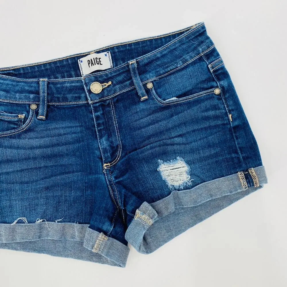 Paige mid low rise cuffed hem denim shorts